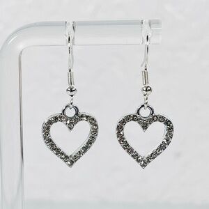 Heart Earrings With Rhinestones In Silver Tone
